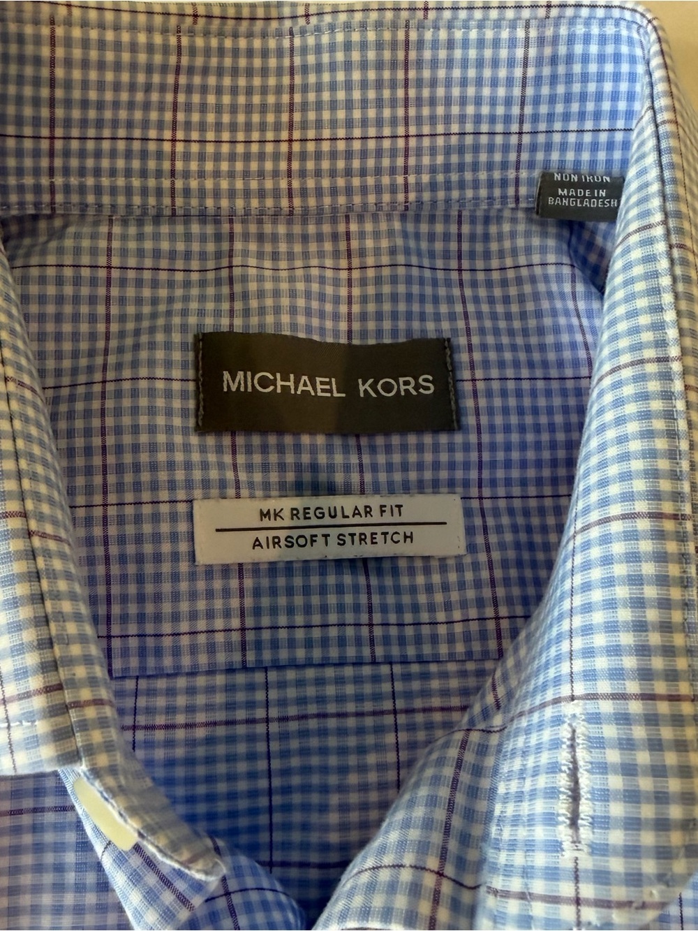 Michael Kors Men’s Light Blue & White Checked Dress Shirt